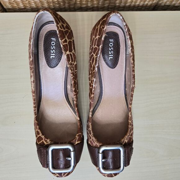 Fossil Womens Y2K Maddox Giraffe Print Calf Hair Buckle Chunky Block Heels 11 - Picture 3 of 11